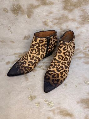 SARTO Franco Sarto Leopard Haircalf Ankle Booties Womens 7.5 Pointed Toe
